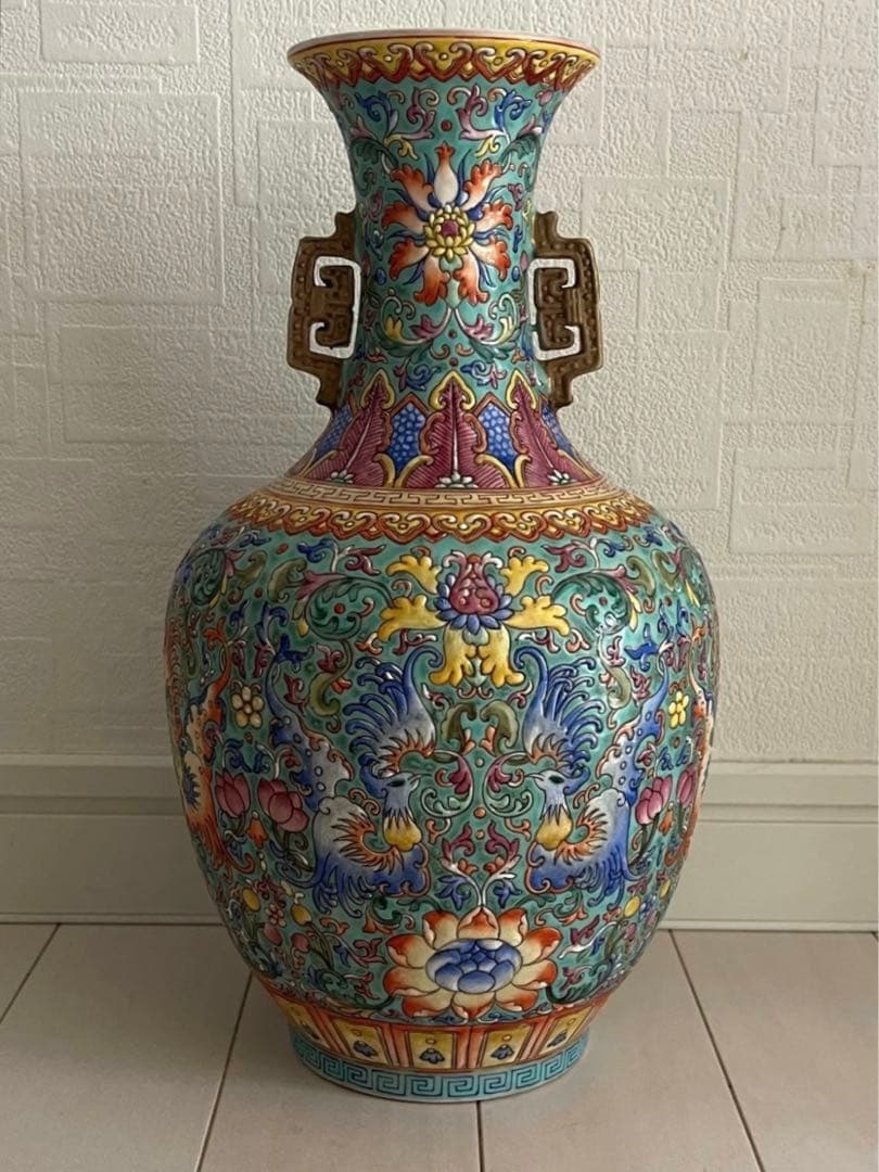 中国 骨董品 大清乾隆年製 粉彩鳳凰花唐草文 瓶