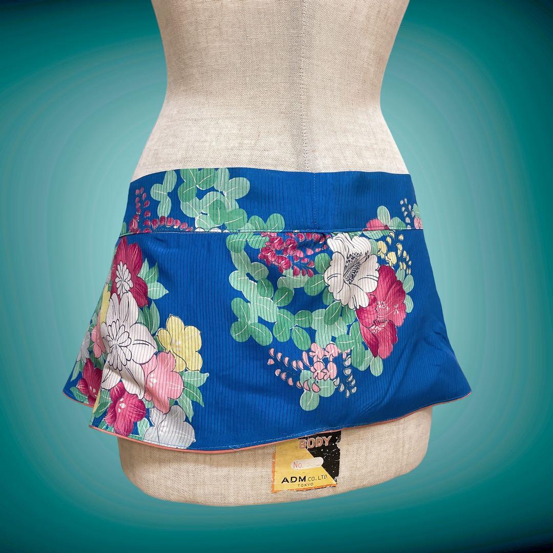 花柄 ビビッドブルー リボン サッシュベルト W70〜100cm水色 71005