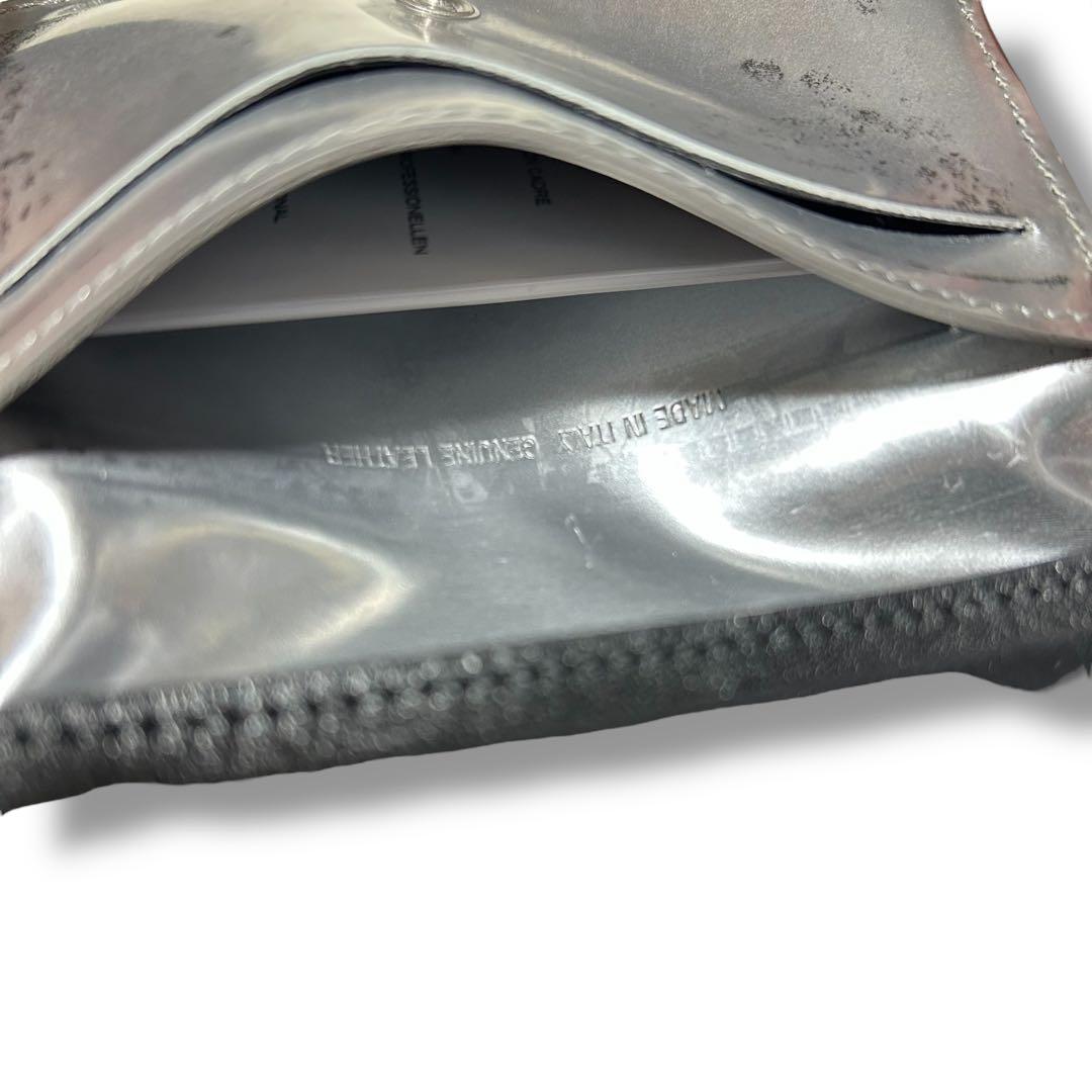 メゾンマルジェラ カードケース 名刺入れ ブラック シルバー ステッチ レザー