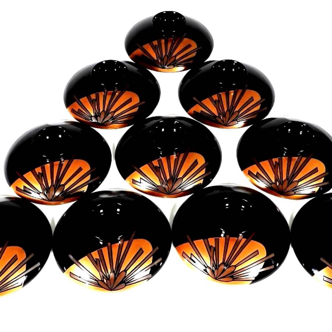 輪島塗　漆器　本金蒔絵花絵紋　木製　蓋付椀　お煮物椀　吸物椀　10客