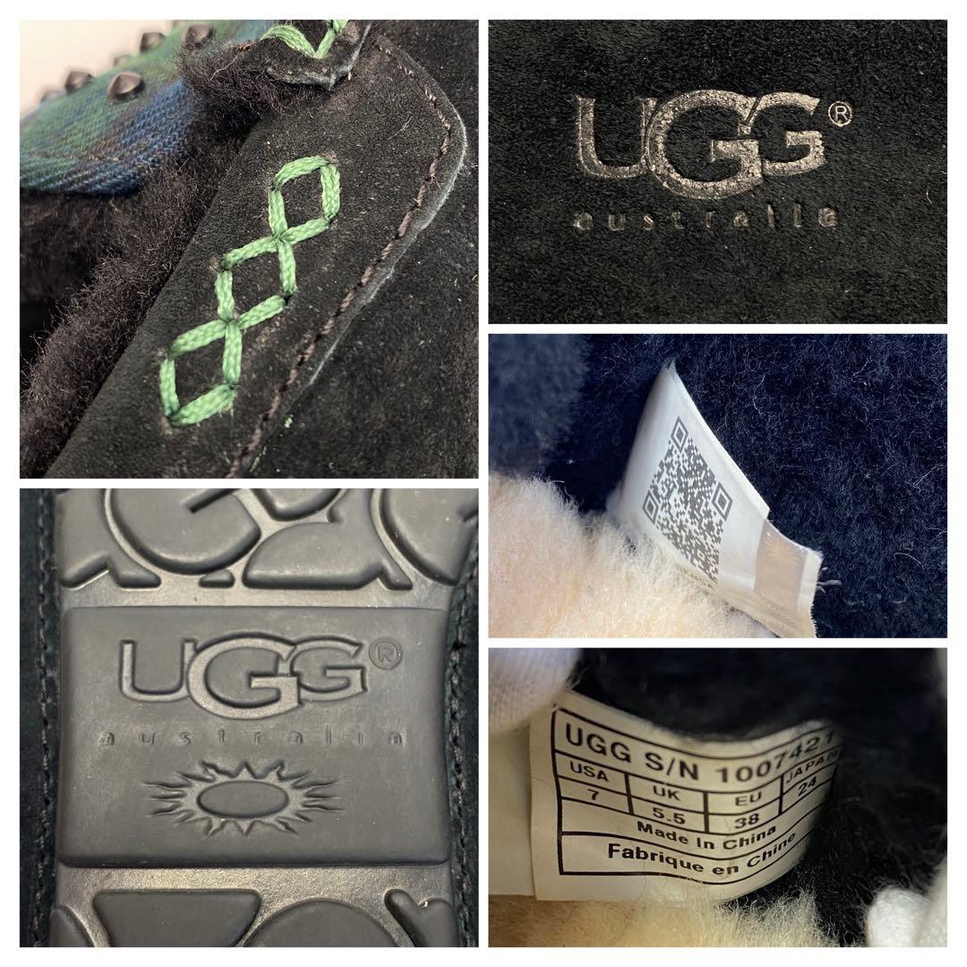 UGG 24.0cm スエード モカシン ブラック グリーン　ボア　スタッズ