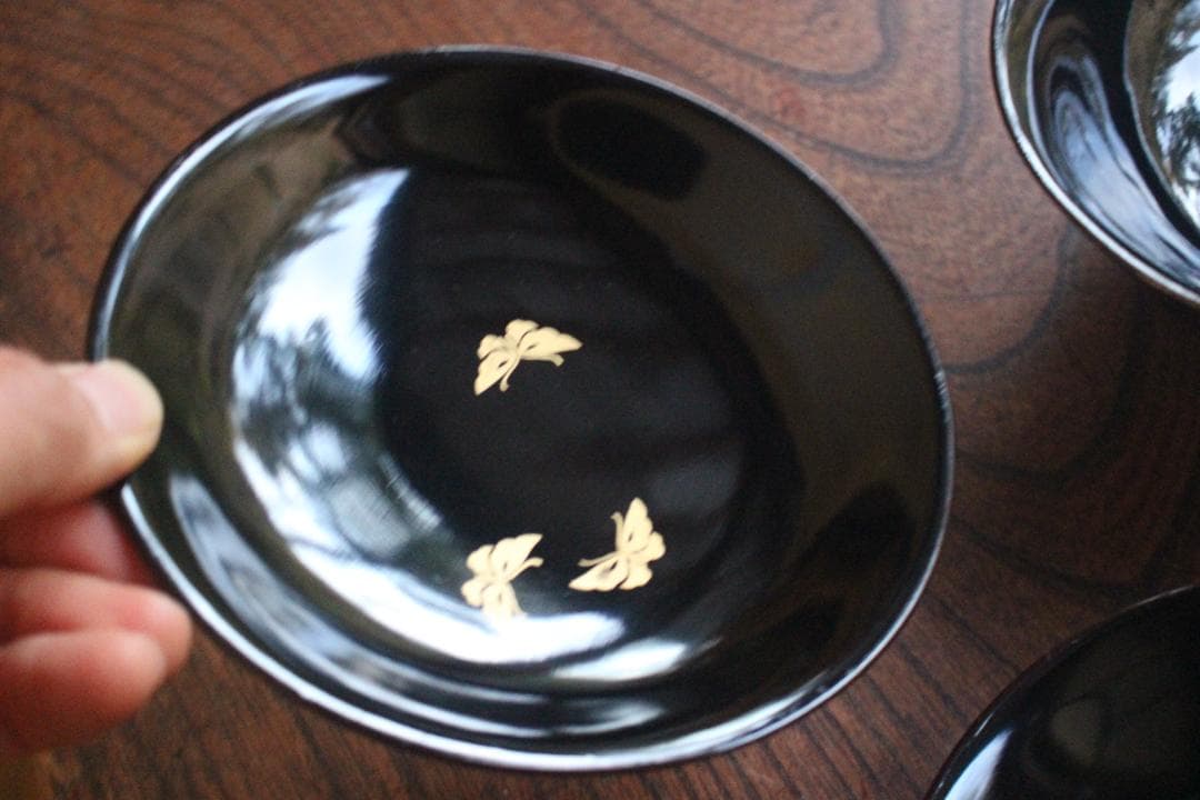 時代逸品！風情ある栗色漆に極上牡丹蝶蒔絵の映える大椀2点（検輪島塗蒔絵椀雑煮椀