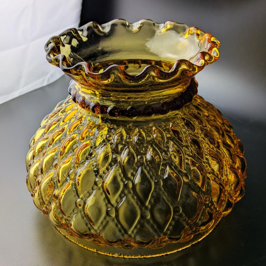 アンバーガラス ランプシェード ヴィンテージ フリルリム 凹凸模様 レトロ照明