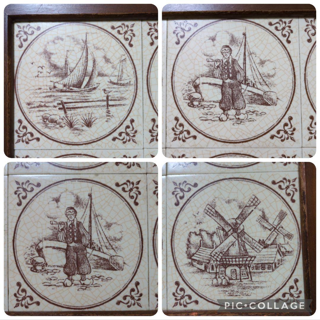 ドイツ製　天板タイル　木製　キャスター付マガジンラック　サイドテーブル