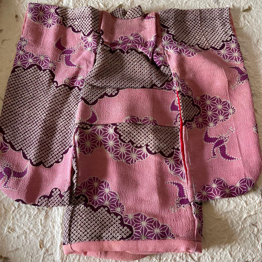 古布縮緬　人形の着物　12号　桃色　2612501