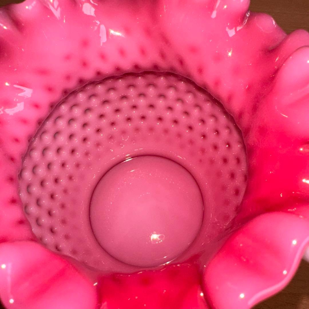 フェントン ミルクガラス ボブネイル ピーチブロウ 13×14cm 極美品