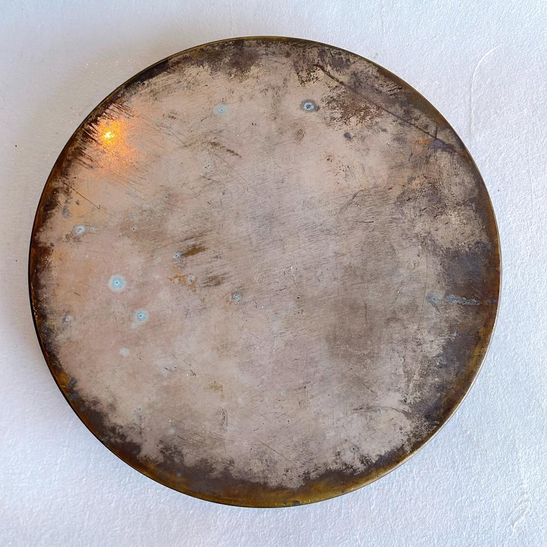 江戸期 古鏡 銅鏡 和鏡 円鏡 鶴亀松文 浮彫 金工細工 天下一 銘有 骨董