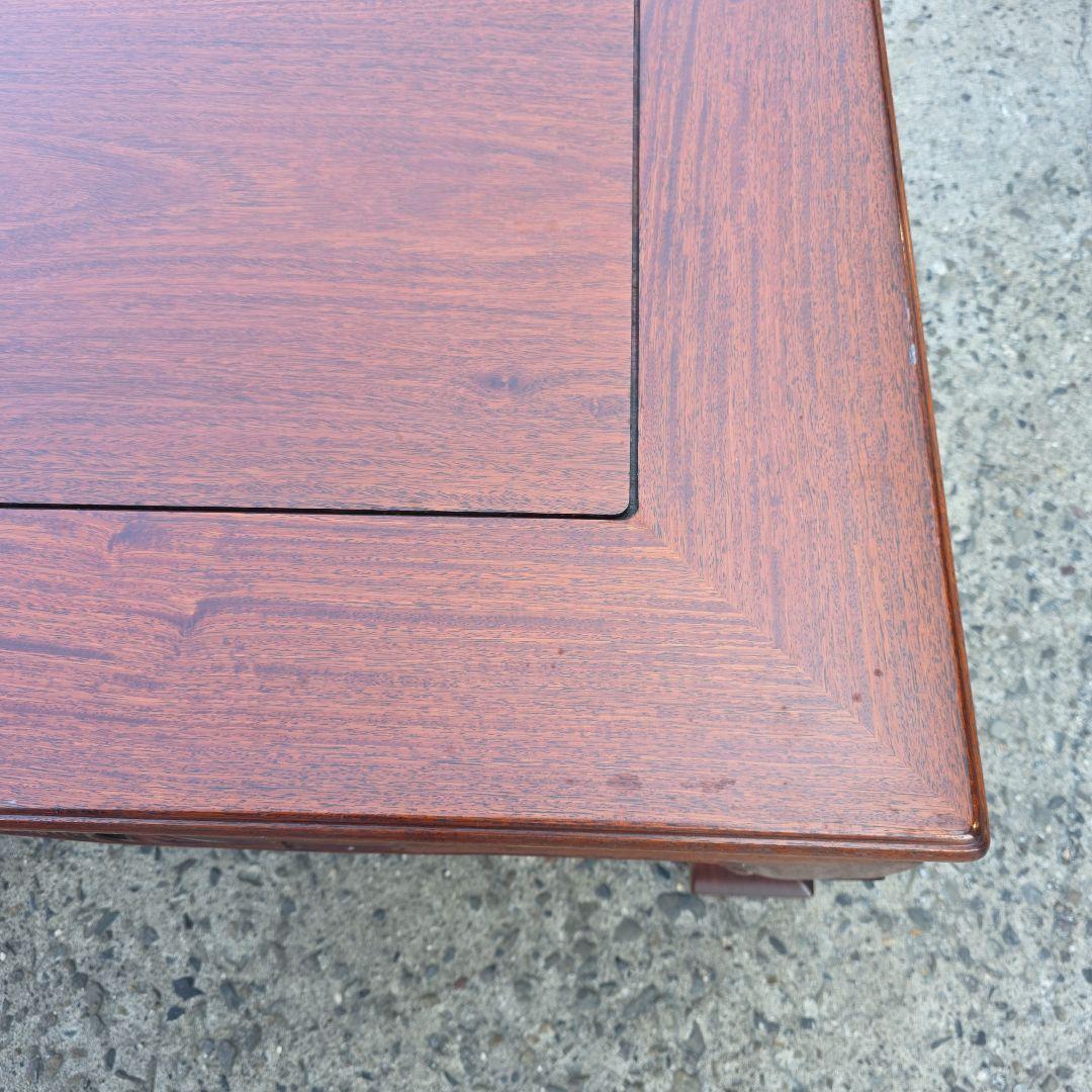 座卓 アンティーク 中森喜三郎 木製彫刻入り 花梨 漆 ダークブラウン