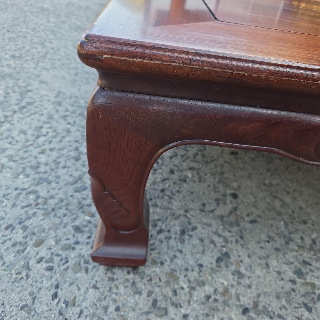 座卓 アンティーク 中森喜三郎 木製彫刻入り 花梨 漆 ダークブラウン