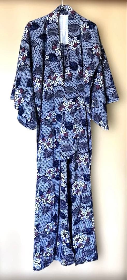 【未使用】手縫い　総絞り　紫陽花柄　浴衣