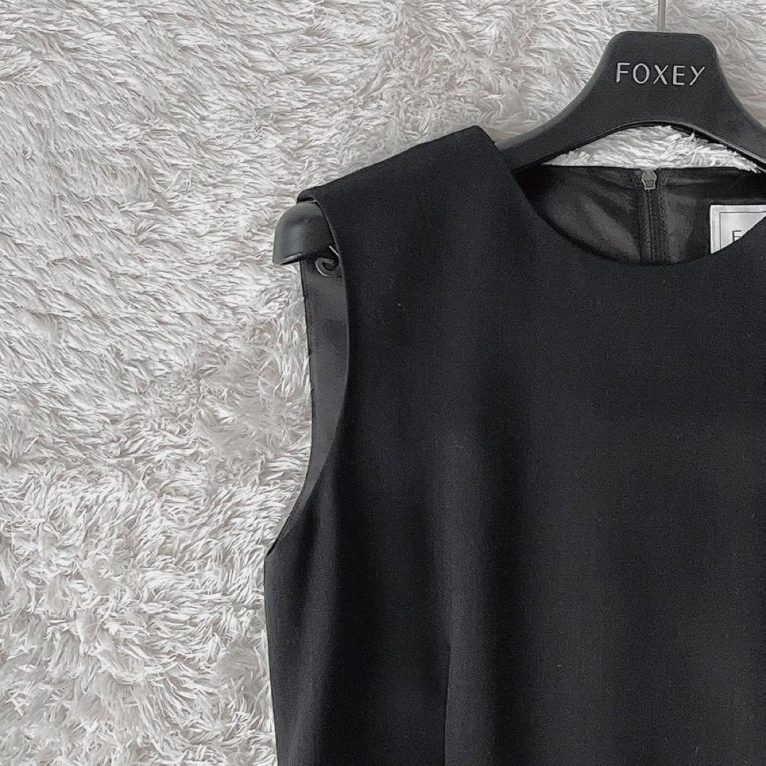 【美品】フォクシー ワンピースドレス ボックスプリーツAライン グログランリボン