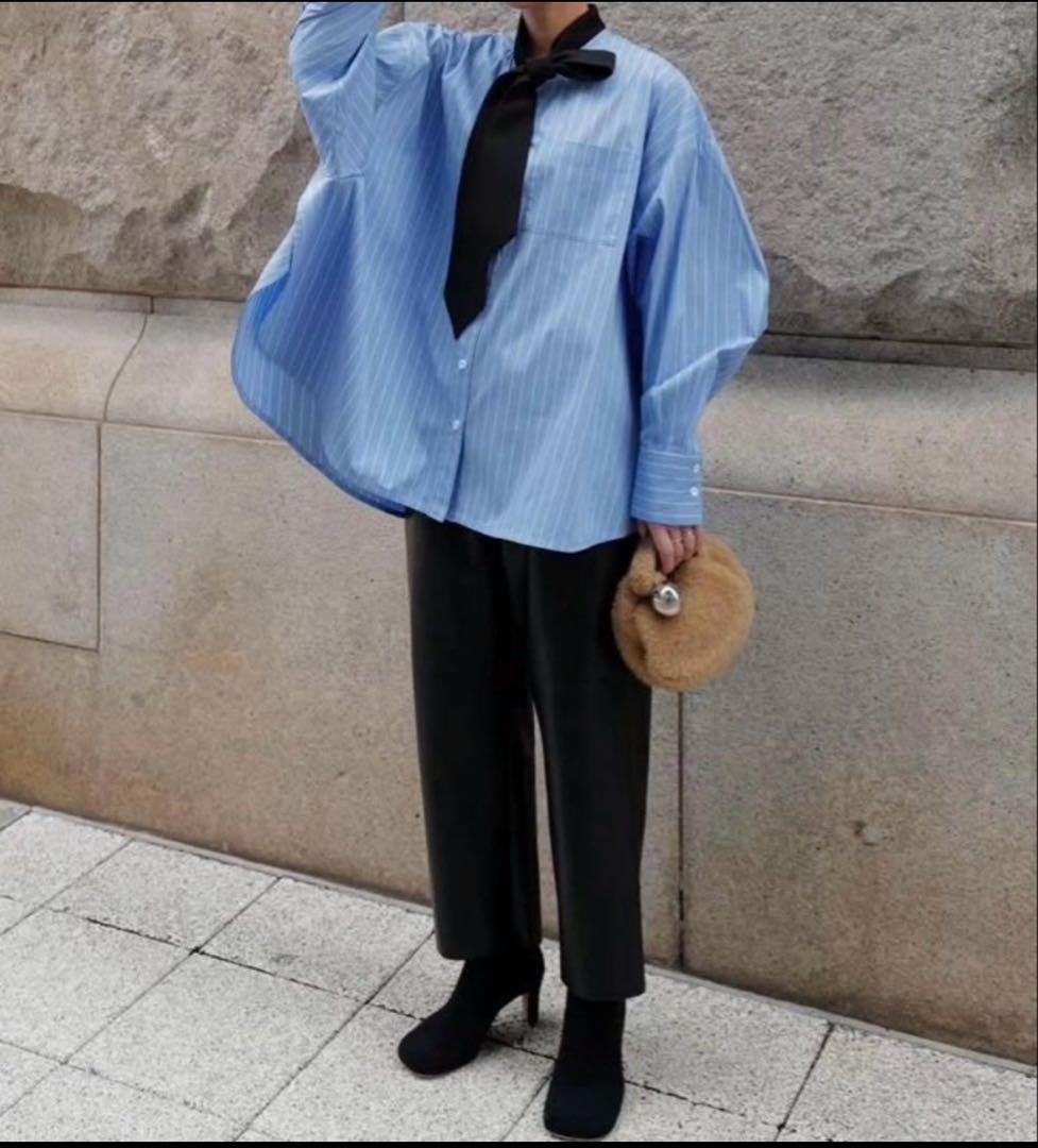 マチャットmachatt 完売品 タイドッキングシャツ　ブルー×ブラックタイ