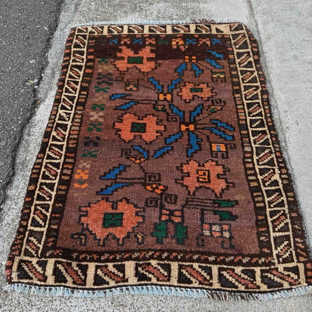 59x44cmトライバルラグ手織り絨毯 ヴィンテージ 手織り絨毯年代トルクメン