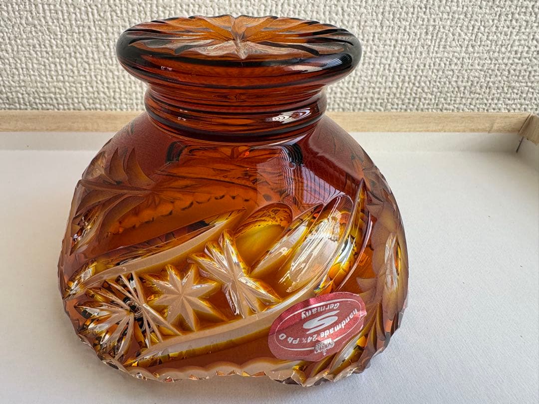 ドイツ製 ハンドメイド 24% PbO クリスタルガラス アンバー カットボウル