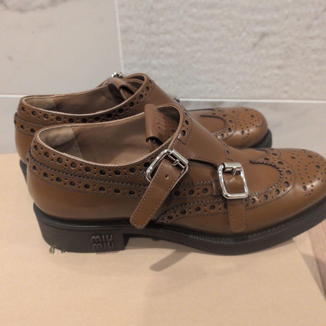 未使用ミュウミュウコラボチャーチ　ローファー　革靴　ダブルモンク ストラップ