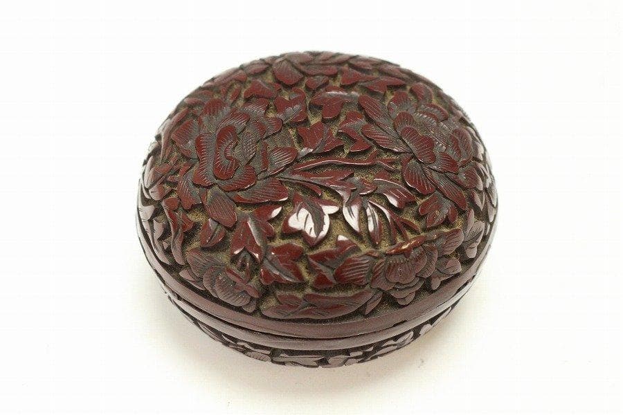 中国美術 茶道具 唐物 堆朱 刻 草花紋 香合 旧家蔵出