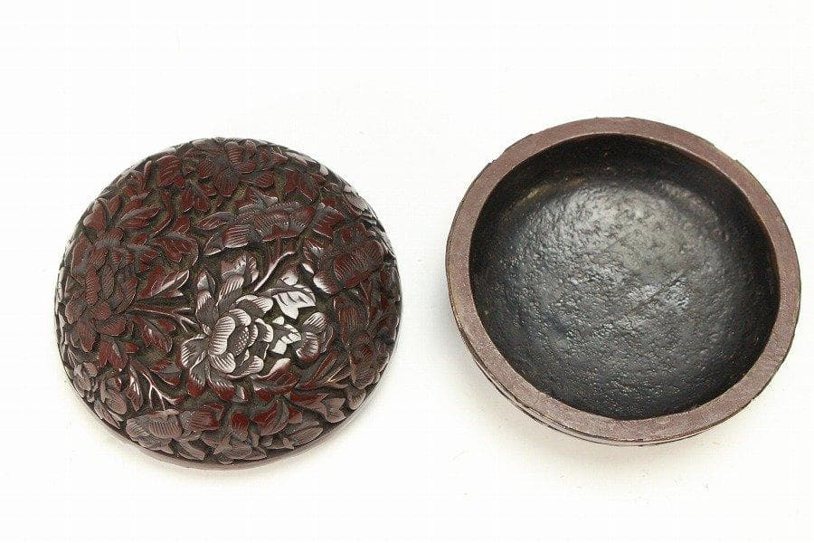 中国美術 茶道具 唐物 堆朱 刻 草花紋 香合 旧家蔵出