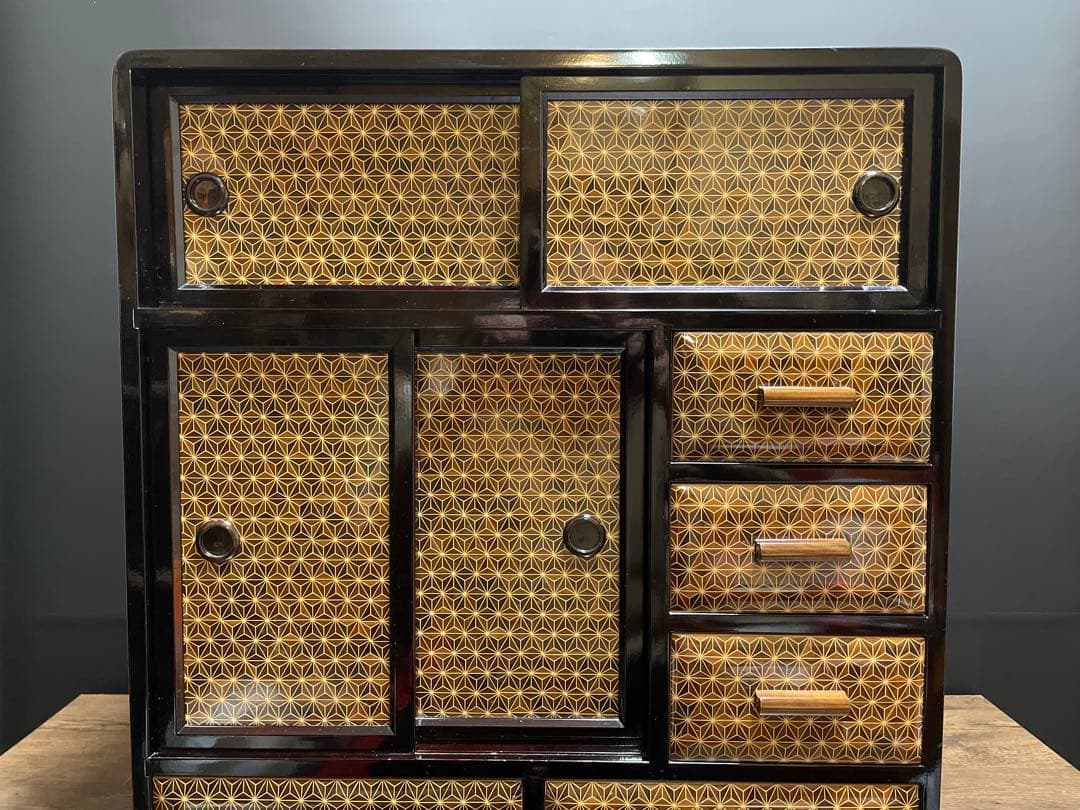 勲六等瑞宝章受章　露木清次創作　箱根寄木細工　小箪笥　伝統工芸品