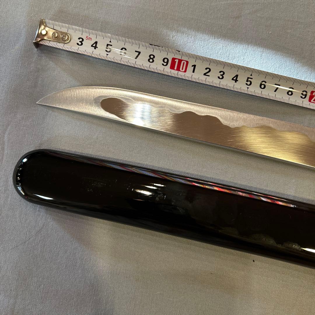 高級　模造刀　短刀　刀身メッキムラ難あり　切れません　目貫　梵字　黒呂