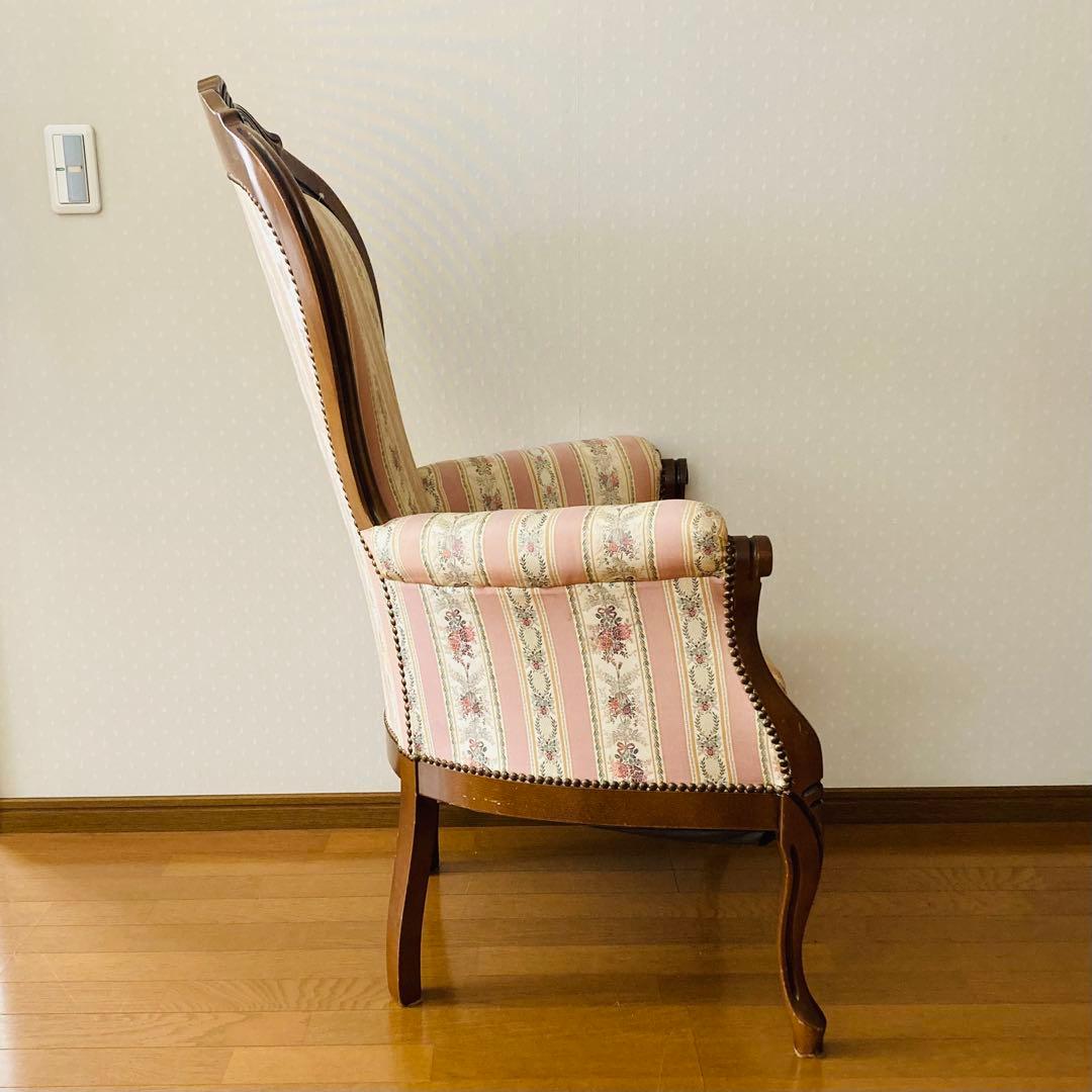 ꧁姫家具꧂ ロココ様式　木製花柄アームチェア　一人掛けソファー　猫脚　シングル