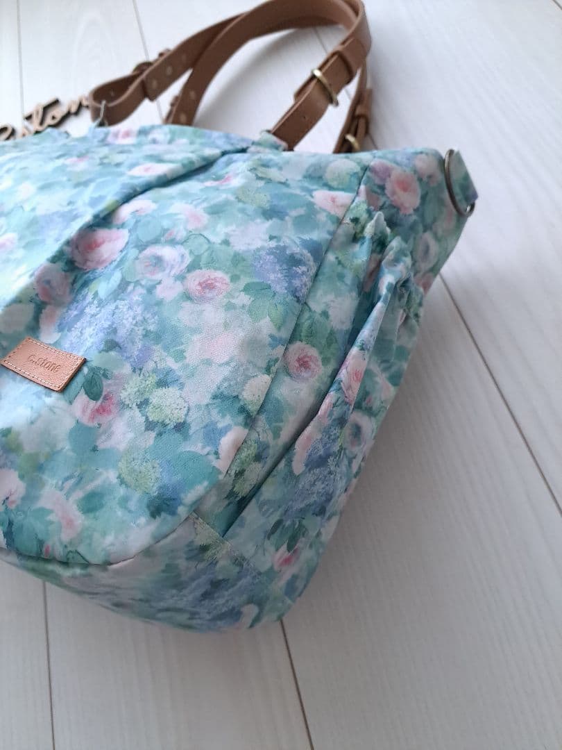 ハムステッドサマー　タック入り通勤バッグ　3共布ショルダー紐付