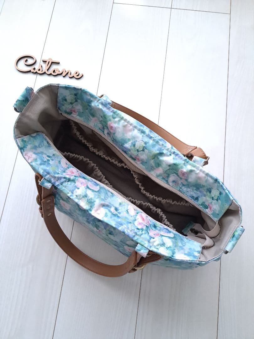 ハムステッドサマー　タック入り通勤バッグ　3共布ショルダー紐付