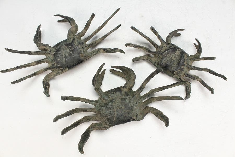華道 古銅 蟹 飾 置物 三体(K-A987)