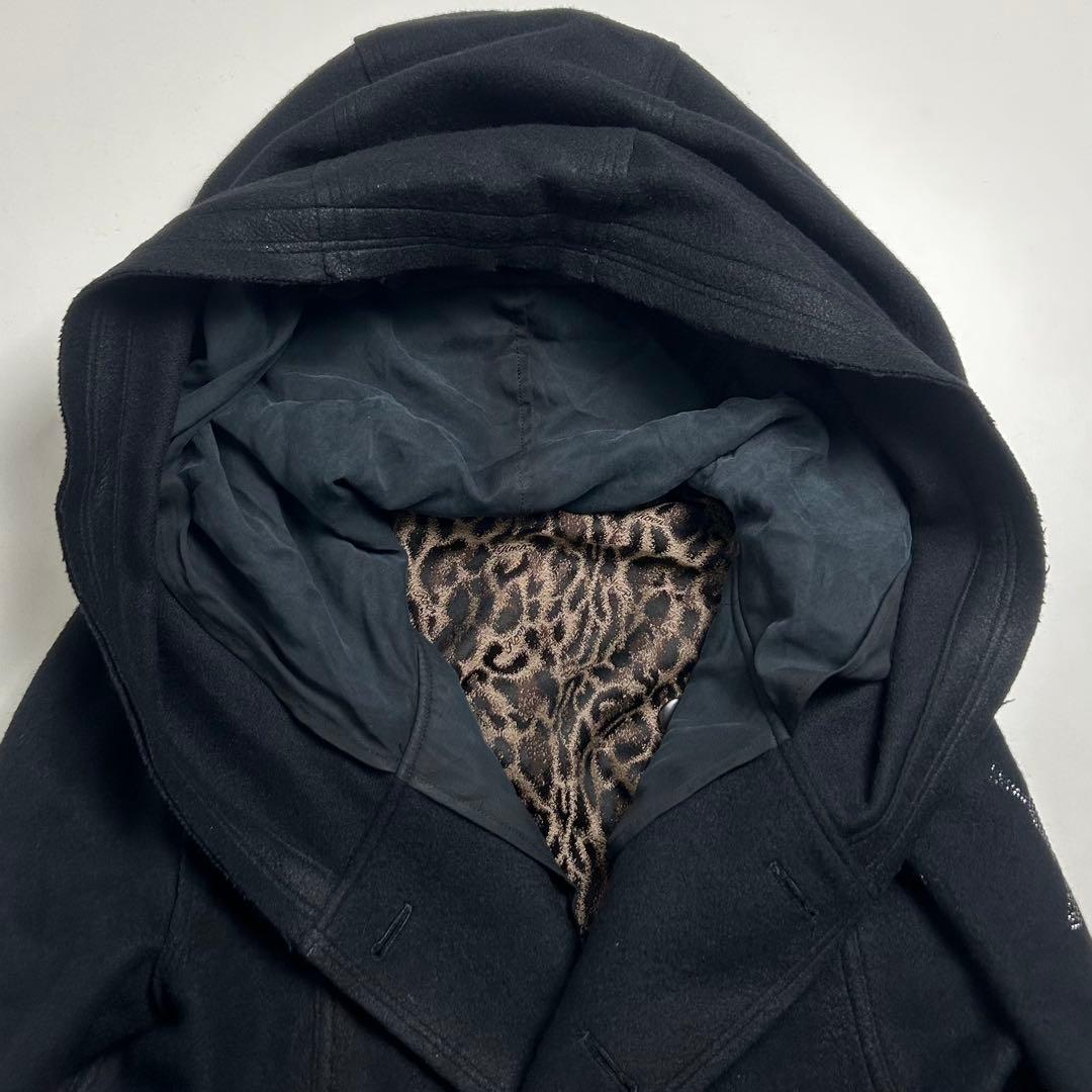 【美品】ロエン/異素材ドッキング変形ロングコート/ドレープ/スワロフスキースカル