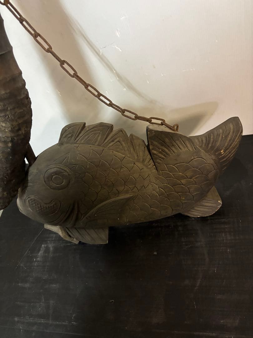 自在鉤　木彫り　鯛　囲炉裏　工芸品　古道具　古美術