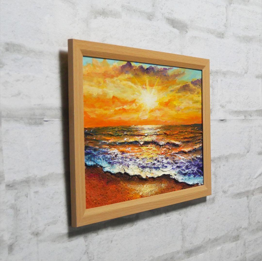 油絵 油彩 油彩画 絵 絵画【夕日に染まる海】A4