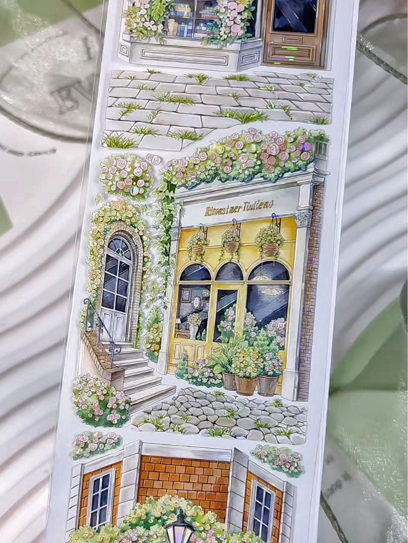 【9466】海外　マステ　3/5/巻　貝殻光マスキングテープ　街景色　装飾背景系