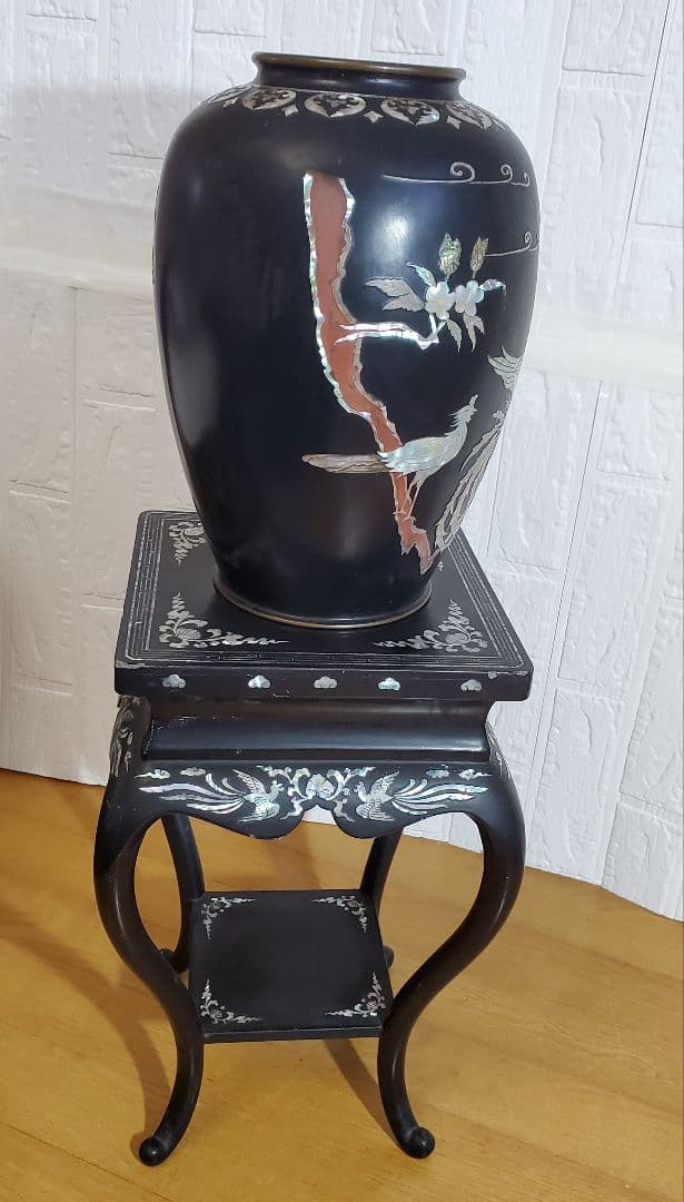 螺鈿細工　 花瓶 花台 セット　 鳳凰 　 漆器　 伝統工芸 韓国 　飾り壺