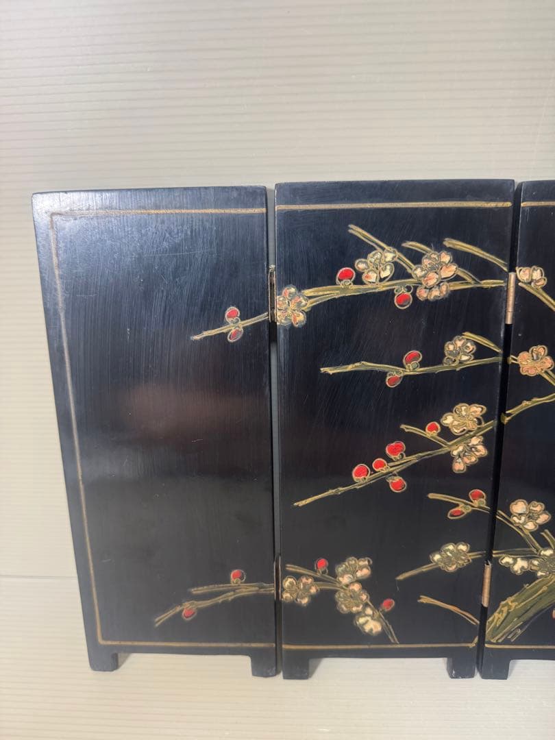 2540 時代物 螺鈿漆器 屏風 両面屏風 人物 梅文　細密細工