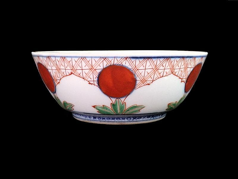 大聖寺伊万里　色絵　鶴に龍　赤玉丸紋の図　春寒鉢　３客　D932AS-fbpw