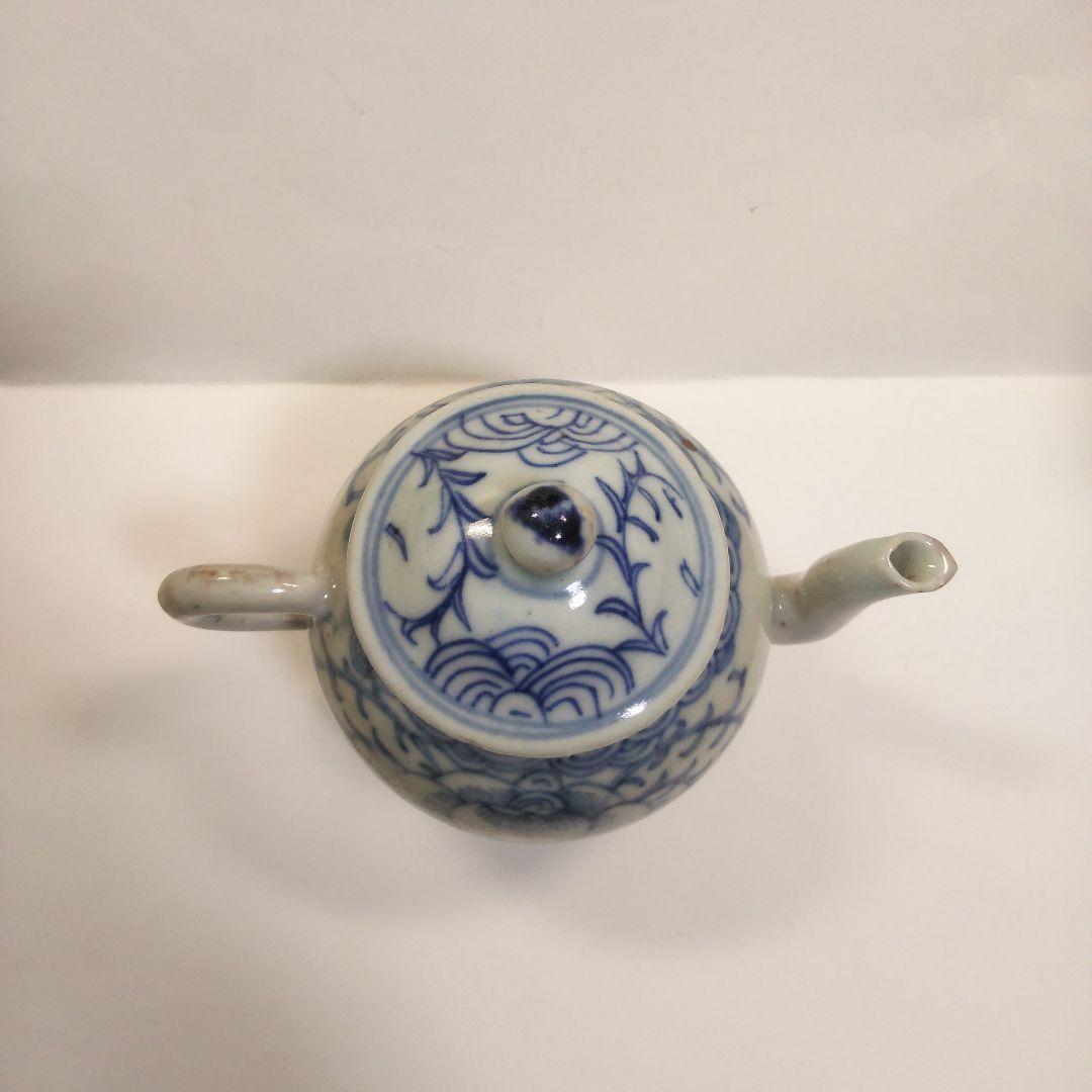 中国美術 清時代 青花染付 後手急須 古美術 茶道具 煎茶道具 陶磁器 骨董