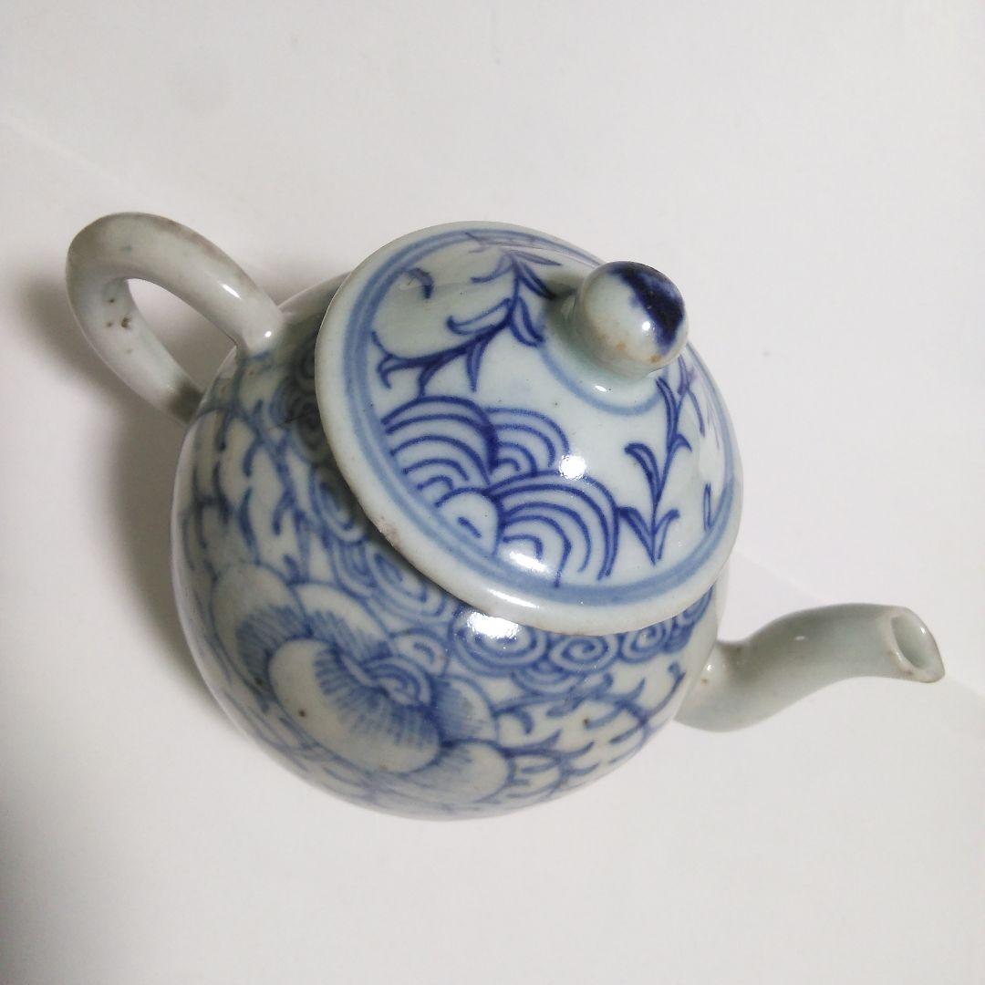 中国美術 清時代 青花染付 後手急須 古美術 茶道具 煎茶道具 陶磁器 骨董