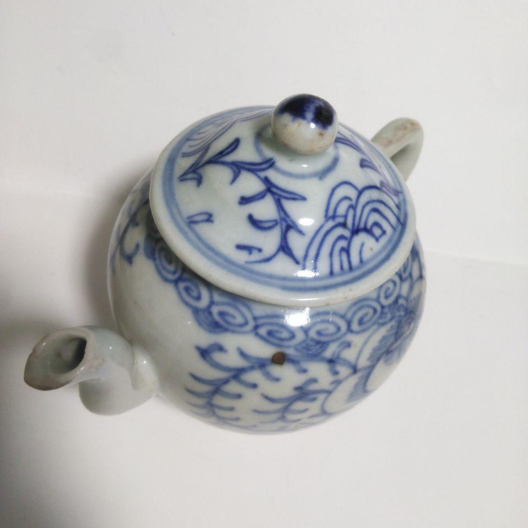 中国美術 清時代 青花染付 後手急須 古美術 茶道具 煎茶道具 陶磁器 骨董