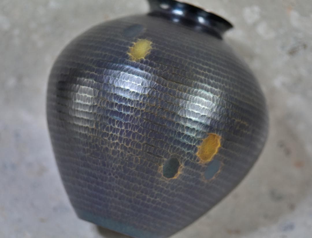 値下げ玉川堂　線条文花瓶　花入れ　鎚起銅器　共箱
