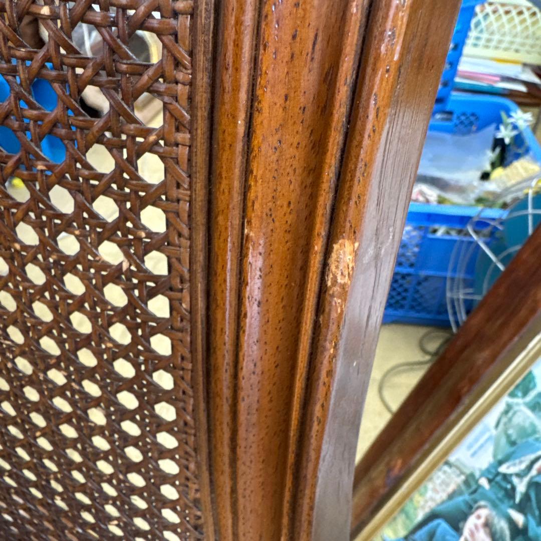 ラタンバック 木製ダイニングチェア　猫脚