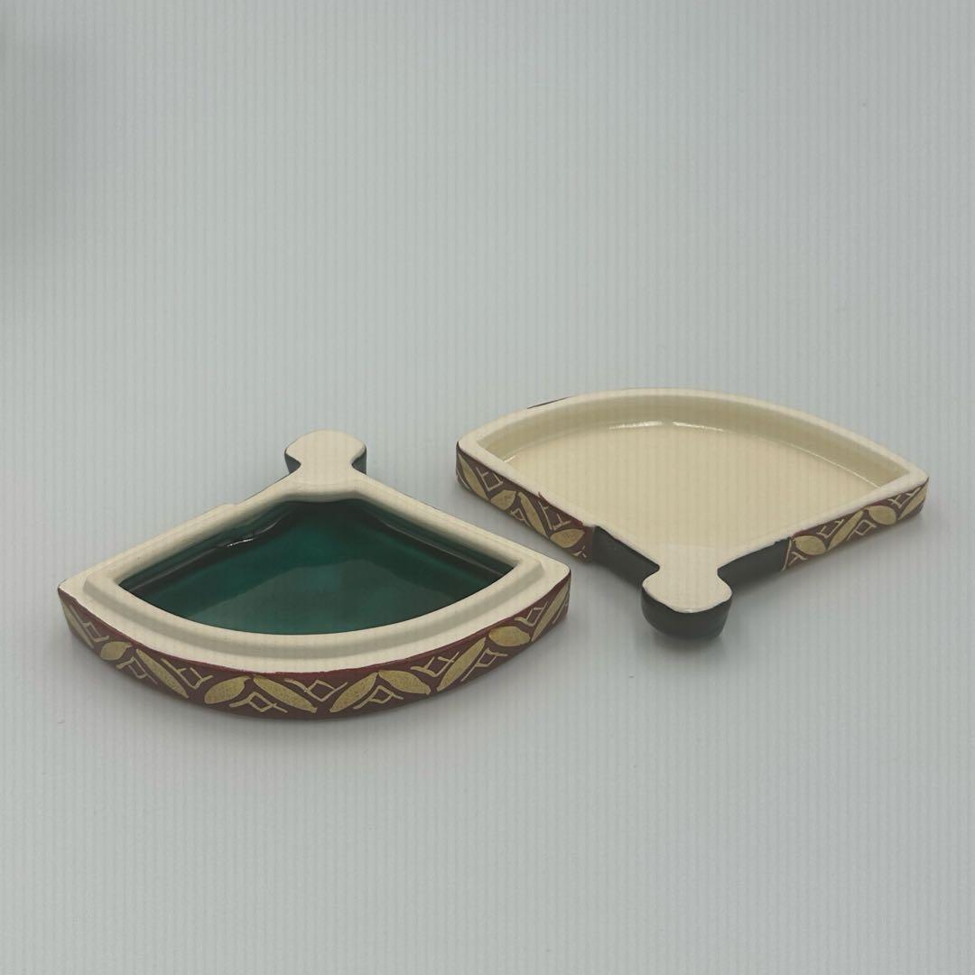 橋本城岳　色絵末広　扇面　香合　茶道具　鶴　松