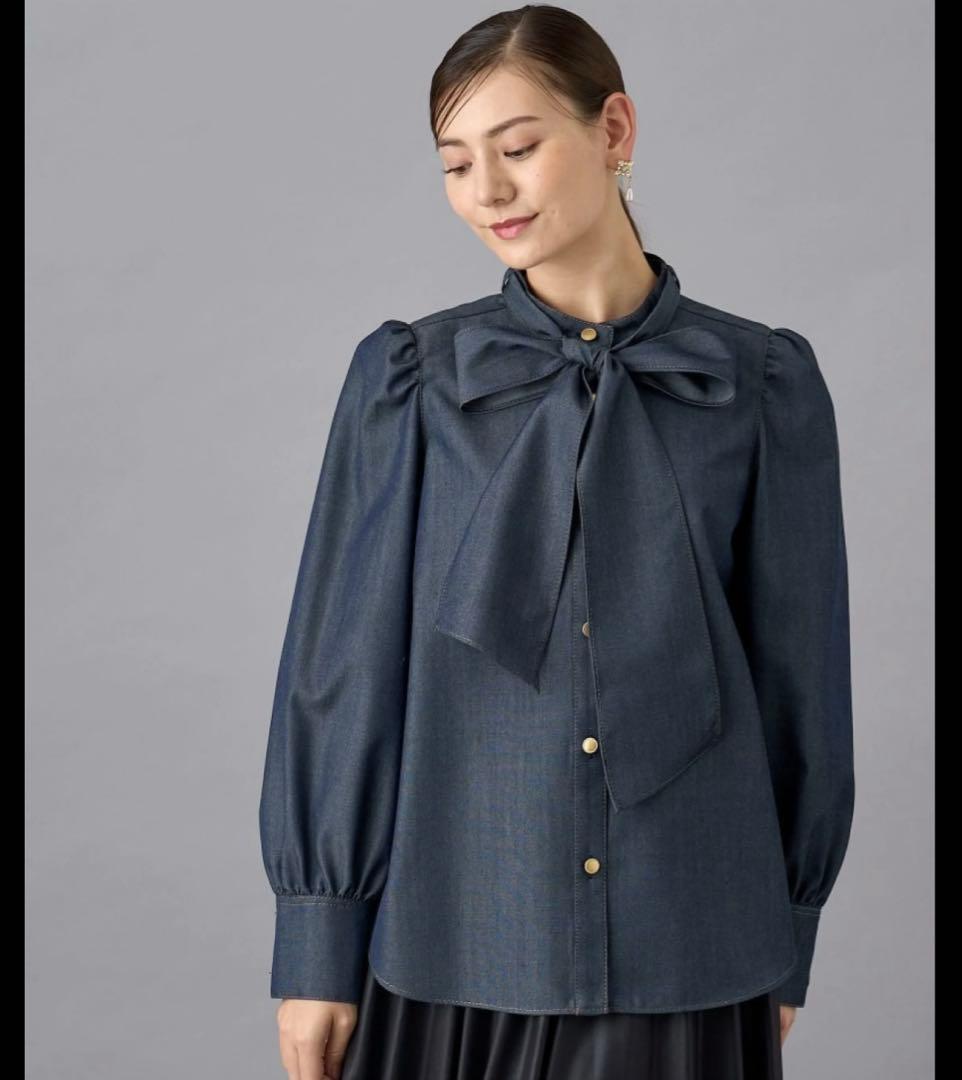 優*那様 ウールデニムライクボウ ブラウス