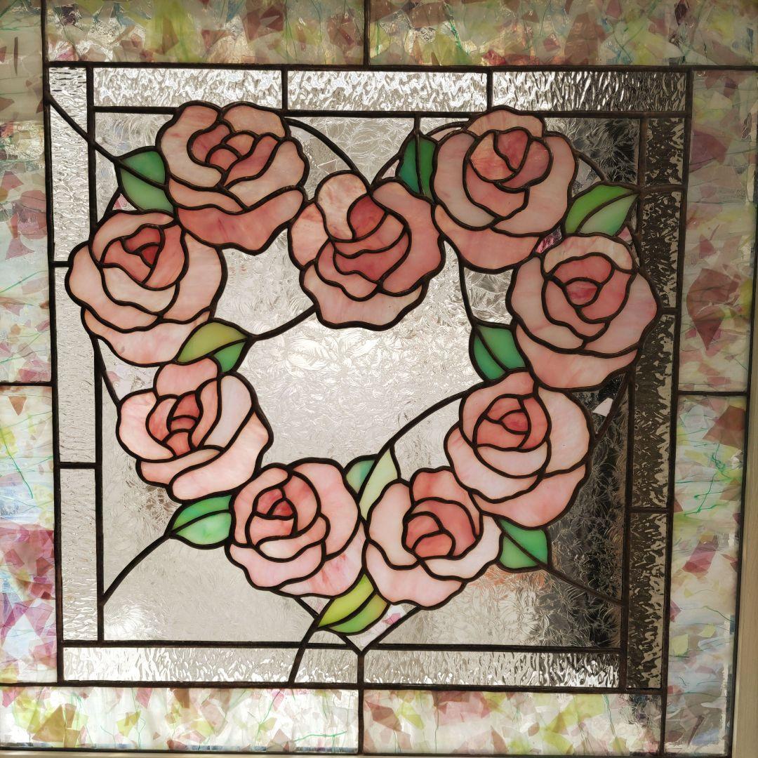 マロンケーキさま専用出品 ステンドグラスパネル 薔薇のハート