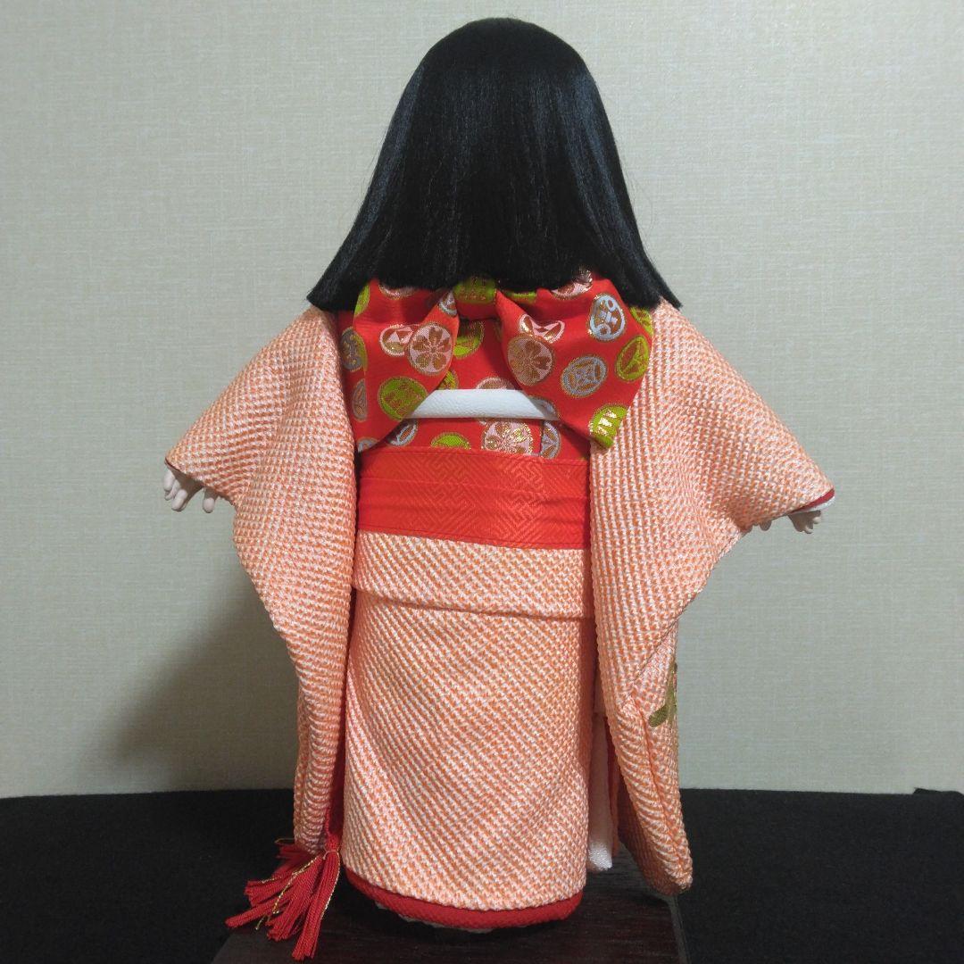 市松人形　 絞り染め　刺しゅう入り　寿宝作　 ガラスケース付き　４３cm