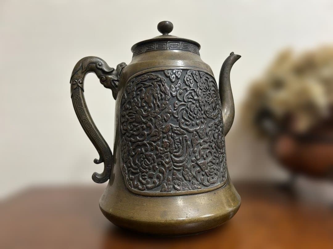 希少品　銅製　ブロンズ　金属製水差し　茶道具　ポット　アンティーク