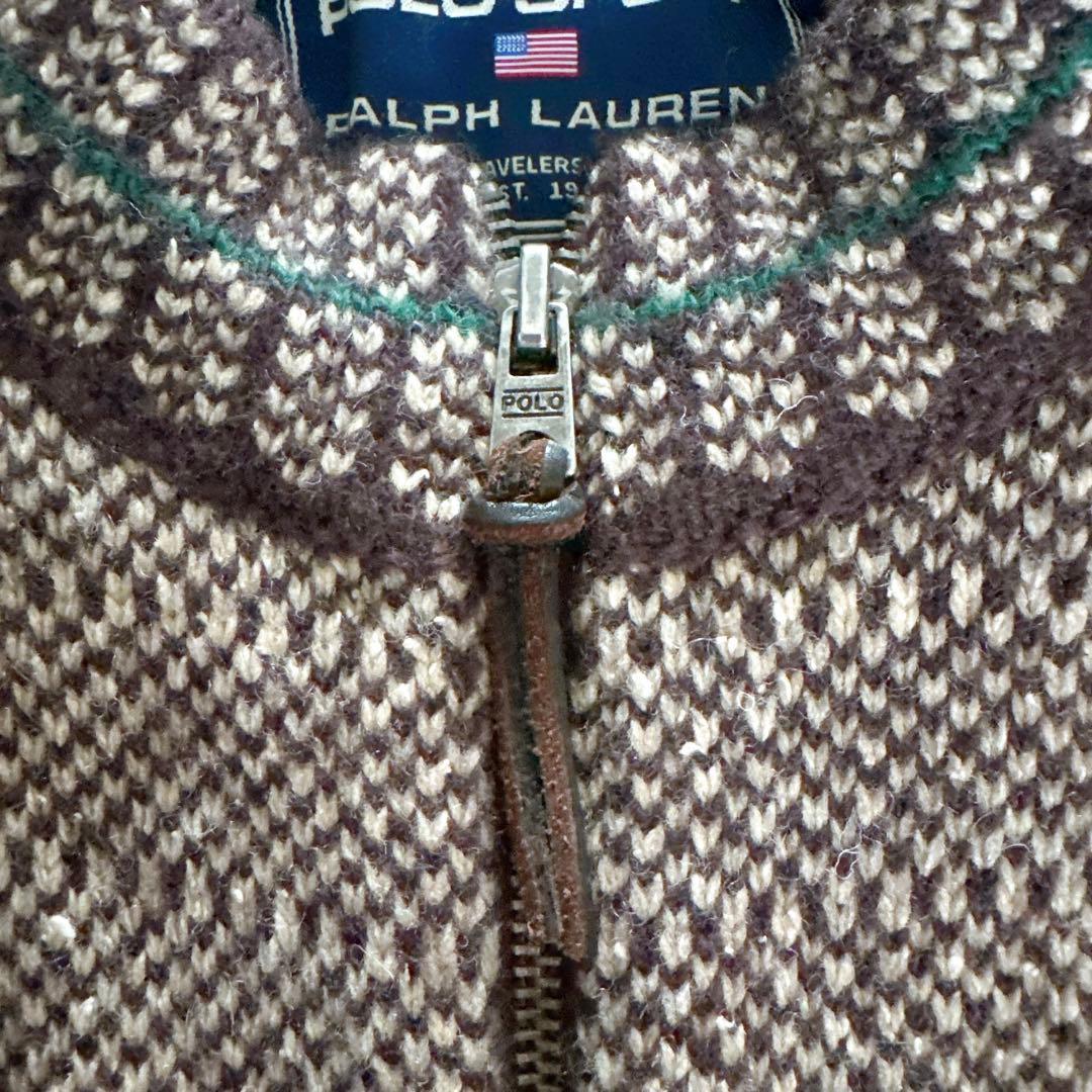 【ポロスポーツラルフローレン】ウールシルク 総柄ジップアップニットジャケット L