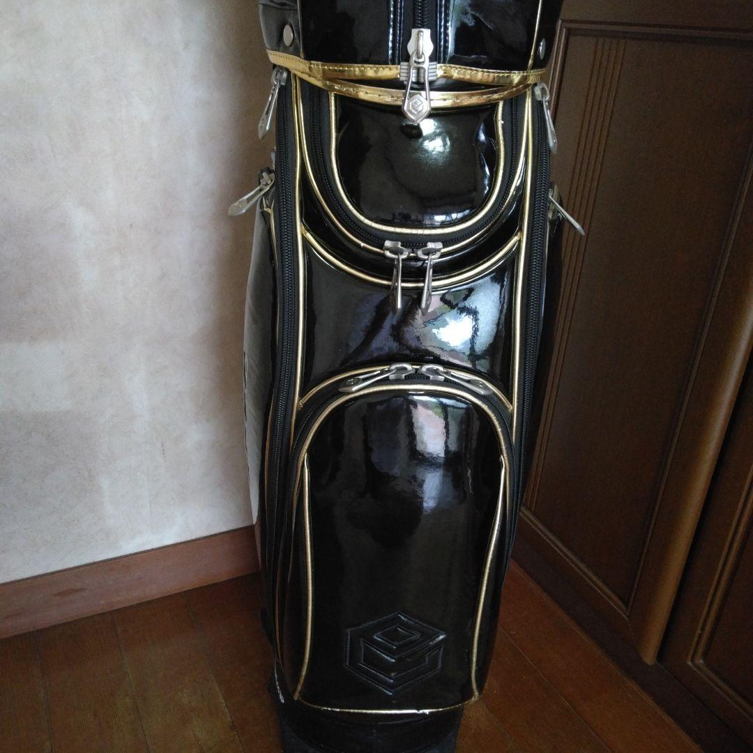 EPON　エナメル　三点式 キャディバッグ　 ブラック×ゴールド　 遠藤製作所