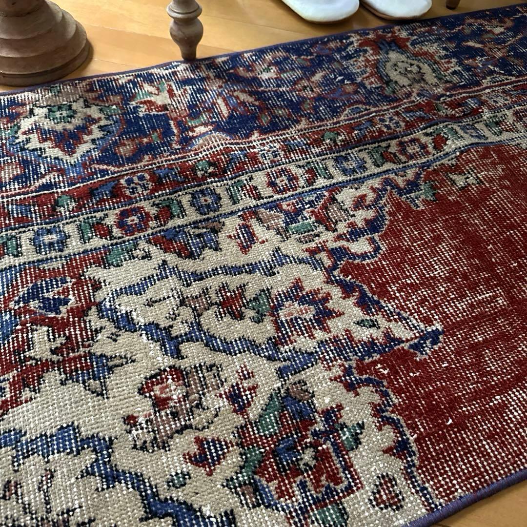 pp60×125赤ブラウン×深みネイビートルコヴィンテージラグ