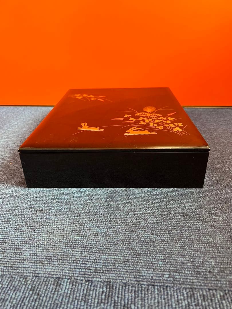 1199 木箱　書類入　小物入　花うさぎ　未使用