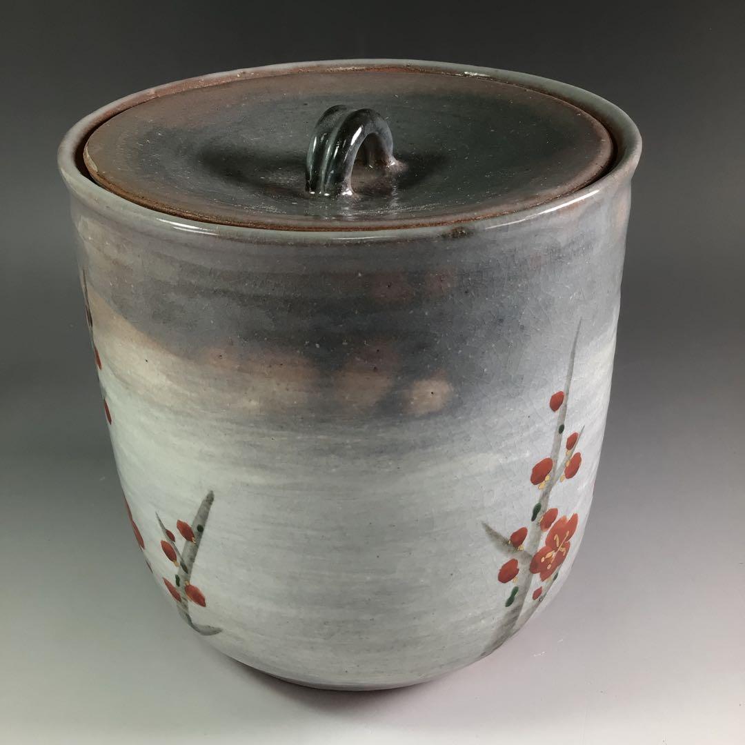 Ｐ９７７　水指　『玉欽造』『金彩梅絵』『一重口水指』　共箱　茶道具