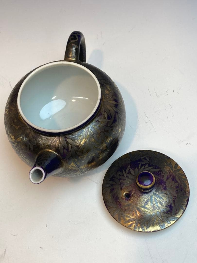 黄檗清鳳 作 紫地銀彩竹林茶注 急須 共箱 煎茶道具 茶道具